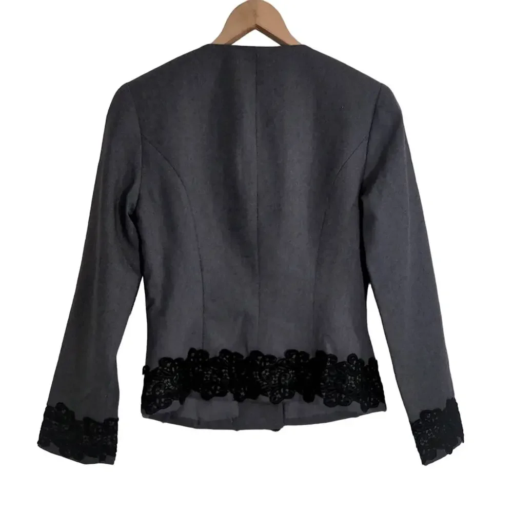 Vintage Gray Blazer‎ black lace trim goth fitted size S